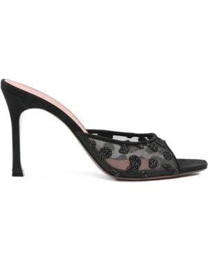 AMINA MUADDI Alexa Mesh Slipper 95 Leopard-Pattern Heeled Sandals - Black