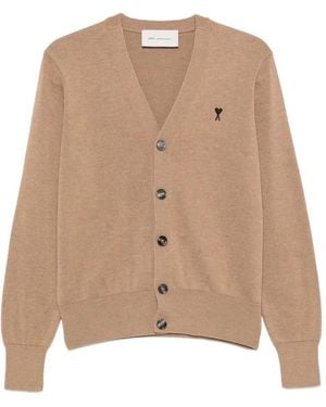 Ami Paris Ami De Coeur V-Neck Cardigan - Natural