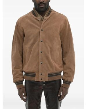DIESEL Suede Logo-Patch Bomber Jacket - Brown
