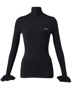 Pushbutton Scrunchie-Sleeve Jersey Top - Black