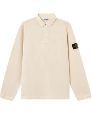 Stone Island Polo Collar Cotton Sweatshirt - Natural
