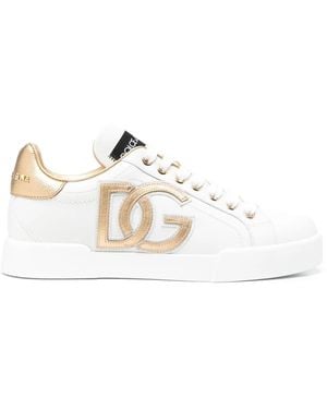 Dolce & Gabbana Luxe Lace-Up Trainer With Dg Logo - White