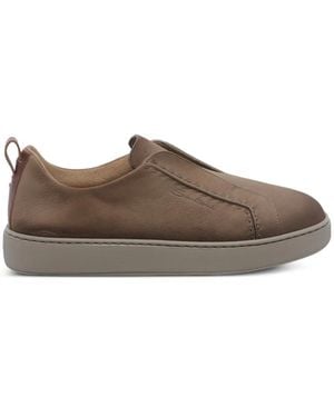 Santoni Slip-On-Sneakers Aus Leder - Braun