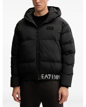 EA7 Hooded Logo-Patch Jacket - Black