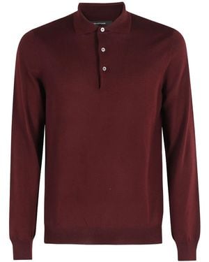 Tagliatore Long-Sleeve Wool Polo Shirt - Red