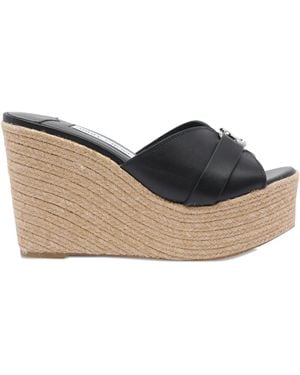サンダル・ミュール Jimmy Choo LEDA WEDGE SANDALS Leda Wedge 100 |Gold Metallic Nappa Leather Mule Wedge