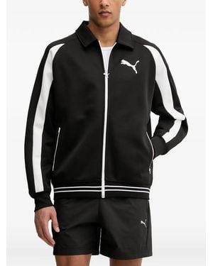 PUMA Logo-Print Zip-Up Overshirt - Black