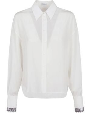 Brunello Cucinelli Sequin-Embellished Silk Shirt - White