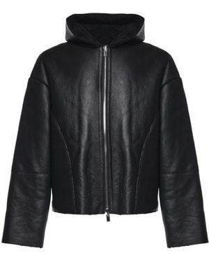 HELIOT EMIL Pace Hooded Leather Jacket - Black