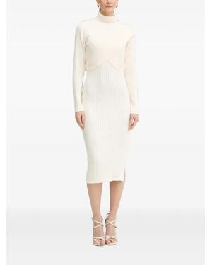 Morgan Geribbelde Midi-Jurk - Wit