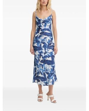 Guess Leaf-Print Cowl-Neck Midi Dress - Blue