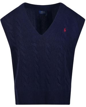 Polo Ralph Lauren Cable-Knit V-Neck Knitted Vest - Blue