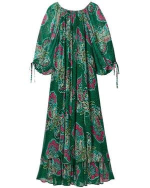 RIXO London Hayden Butterfly-Print Midi Dress - Green