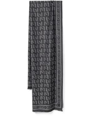 Liu Jo Logo-Jacquard Frayed Scarf - Grey