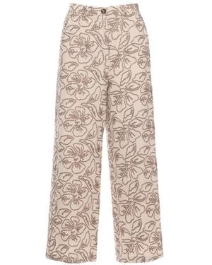 Emme Floral-Embroidered Trousers - Natural