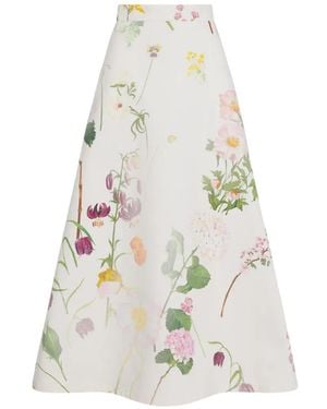 Oscar de la Renta Botanical-Print Denim Skirt - White