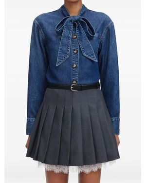 Self-Portrait Pussy-Bow Buttoned Shirt - Blue