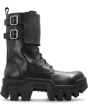 Balenciaga Bulldozer Buckle Lace-Up Boots - Black