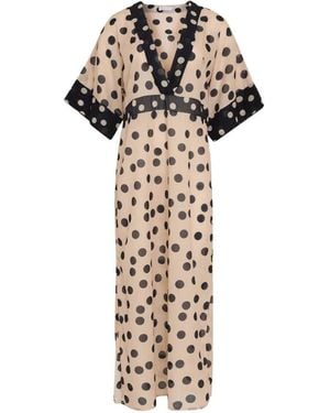 Brigitte Bardot Polka-Dot V-Neck Midi Beach Dresses - White