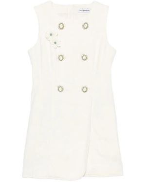 Self-Portrait Vestido Corto Con Doble Botonadura Y Detalles - Blanco