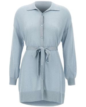 Kangra Belted Lurex Cardi-Coat - Blue