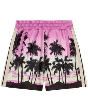 Palm Angels Sunset-Print Striped Track Shorts - Pink