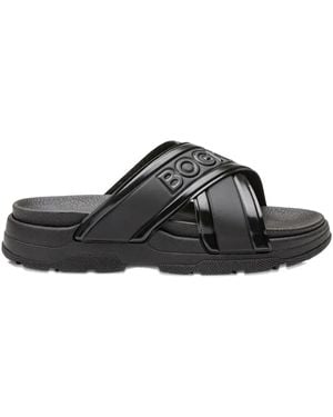 Bogner Embossed-Crossover Flat Sandals - Black