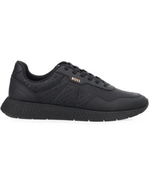 BOSS Logo-Print Panelled Trainers - Black