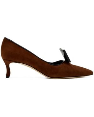 Manolo Blahnik Potoka Square-Detail Suede Court Shoes - Brown