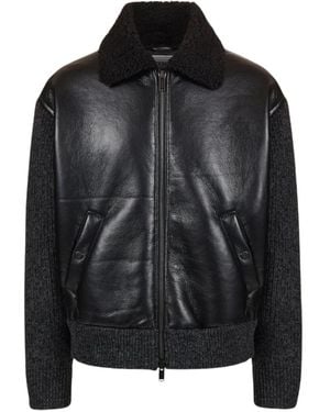 Iceberg Zipped Shearling-Collar Bomber Jacket - Black