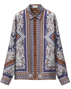Versace Printed Silk Twill Regular Shirt - Brown