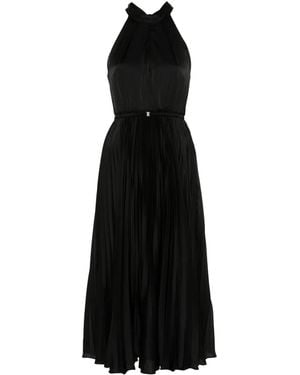 Nissa Pleated Satin Midi Dress - Black
