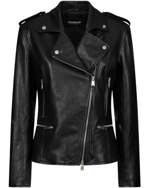 Dondup Asymmetric Zip Leather Jacket - Black