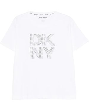 DKNY Crystal-Embellished Logo-Print T-Shirt - White