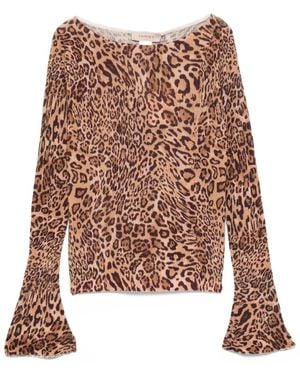 Twinset Bell-Sleeve Leopard-Print Top - Brown