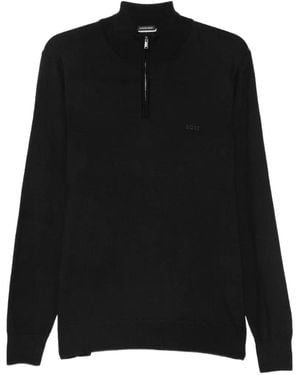 BOSS Quarter-Zip Logo-Embroidered Jumper - Black