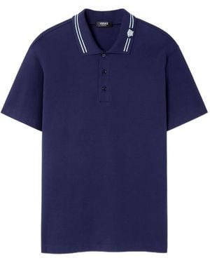 Versace Poloshirt Met Geborduurd Logo - Blauw