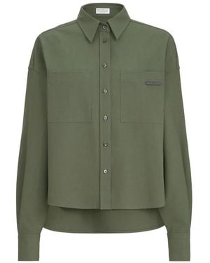Brunello Cucinelli Tropical Luxury Wool Shirt With Shiny Tab - Green