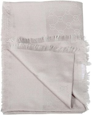 Gucci Gg Pattern Fringed Scarf - Grijs