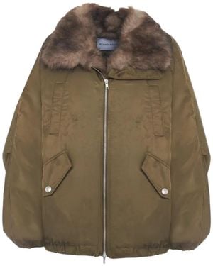 Stand Studio Thilda Faux-Fur Trim Coat - Green