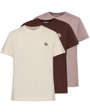 Moncler Logo-Patch T-Shirt (Set Of Three) - Natural