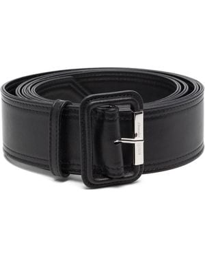 McQueen Pointed Leather Buckle Belt - Black