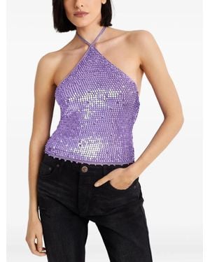 retroféte Haut Brodé De Sequins À Dos Nu - Violet