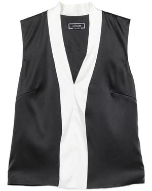 Styland Shawl-Collar Contrast Blouse - Black