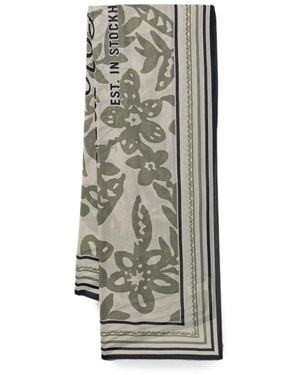 Marc O' Polo Floral-Print Logo-Print Scarf - Grey
