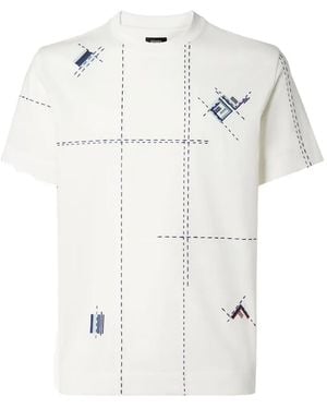 Fendi Short-Sleeve Logo-Embroidered T-Shirt - White