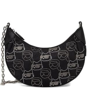 Karl Lagerfeld ラインストーン ショルダーバッグ - ブラック