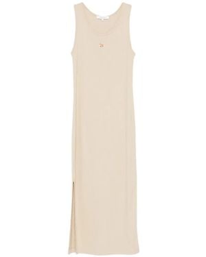 Maison Kitsuné Logo-Embroidered Ribbed Tank Dress - White