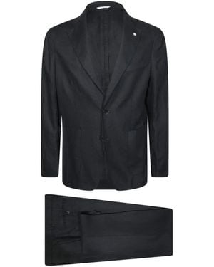 Manuel Ritz Linen Single-Breasted Suit - Blue