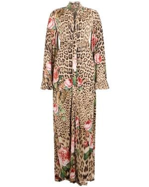 Roberto Cavalli Leopard-Print Floral-Print Maxi Dress - White